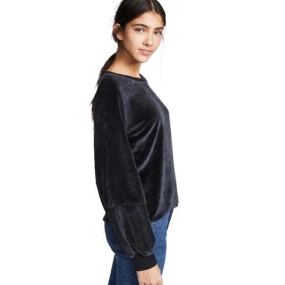 Nation LTD. Kiera Black Velvet Lantern Puff Sleeve Slouchy Crewneck Top sz Small - Picture 15 of 15